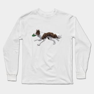 Running Brindle Border Collie with Frisbee Long Sleeve T-Shirt